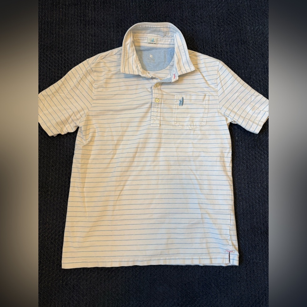 Johnnie-O Boys Striped Polo Shirt - White and Blue